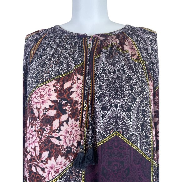 Daniel Rainn Womens Multicolor Printed Boho Blouse Tassel Detail Size 3X - Picture 5 of 8
